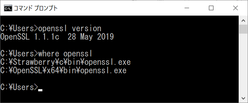 OpenSSLの存在確認